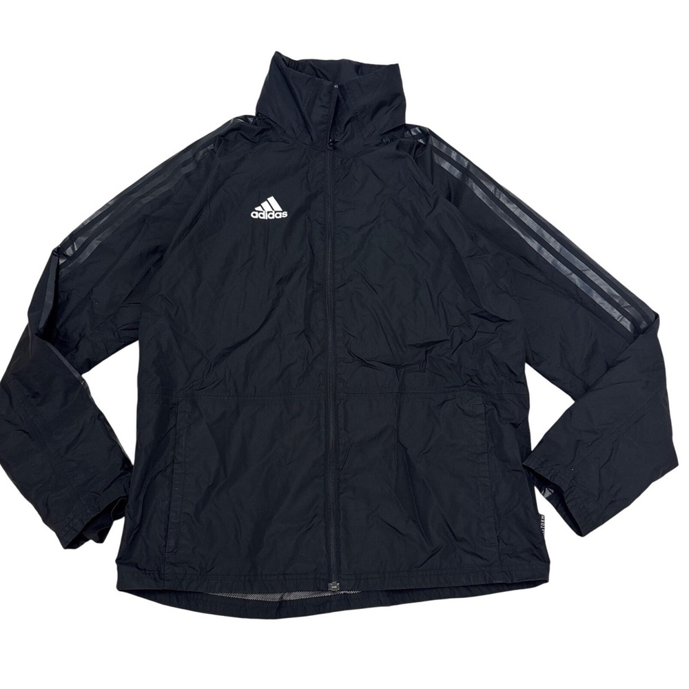 Adidas Climastorm Mens Black Full Zip Windbreaker Jacket Stow Hood M RN88387